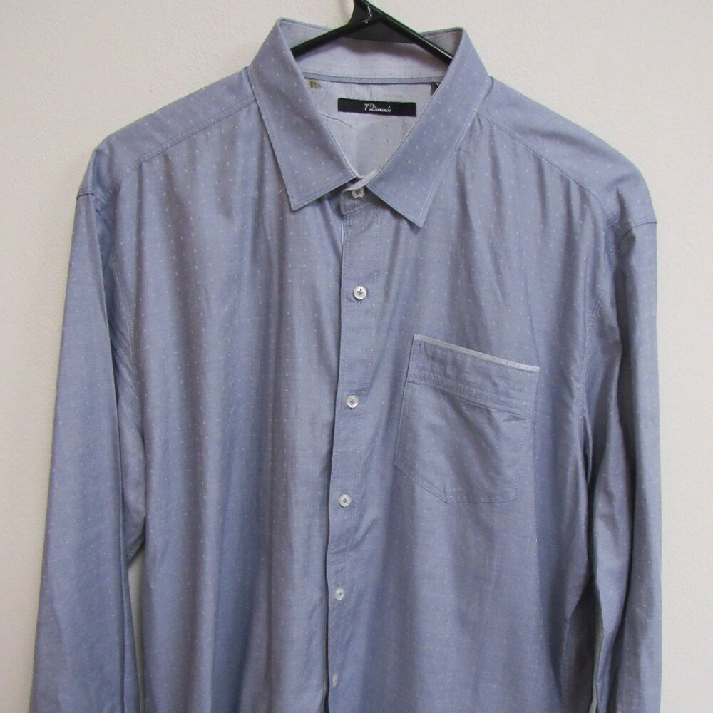 7 Diamonds Blue Long Sleeve Button-Up Geometric AOP Shirt XL